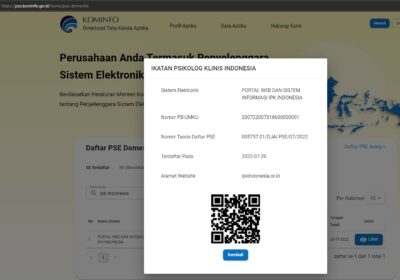 IPK Indonesia Terdaftar sebagai Penyelenggara Sistem Elektronik ( PSE ) Lingkup Privat