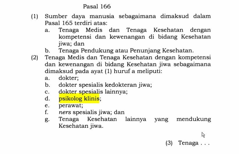 Cuplikan PP No. 28 Tahun 2024 Posisi Psikolog Klinis